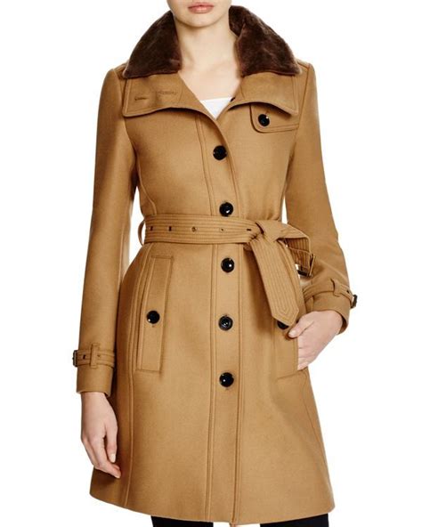 Burberry Rushfield Wool Blend Coat with Shearling Collar